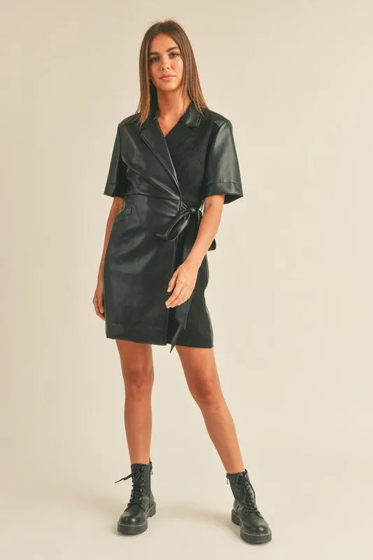 Onyx Vegan Leather Wrap Dress