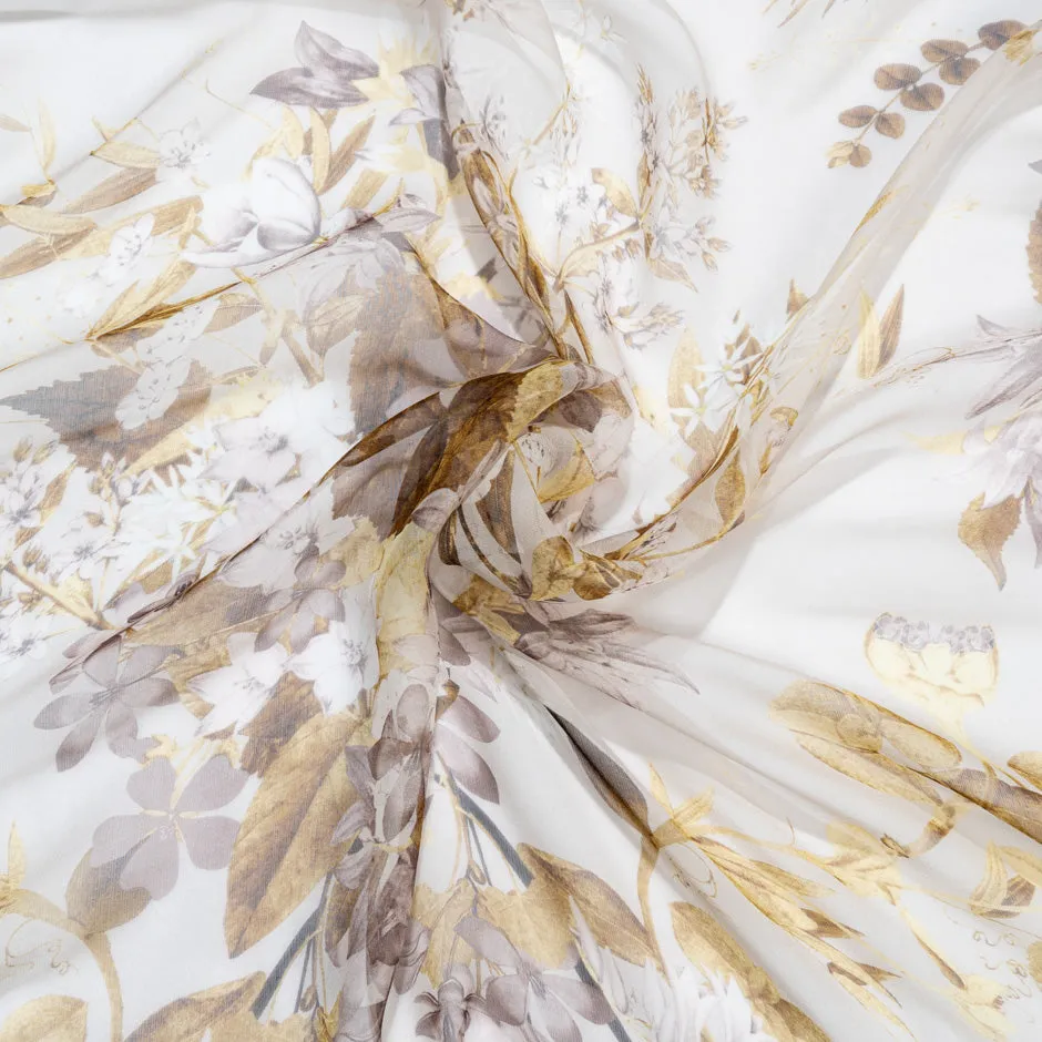 Pale Floral Printed Sand Silk Chiffon