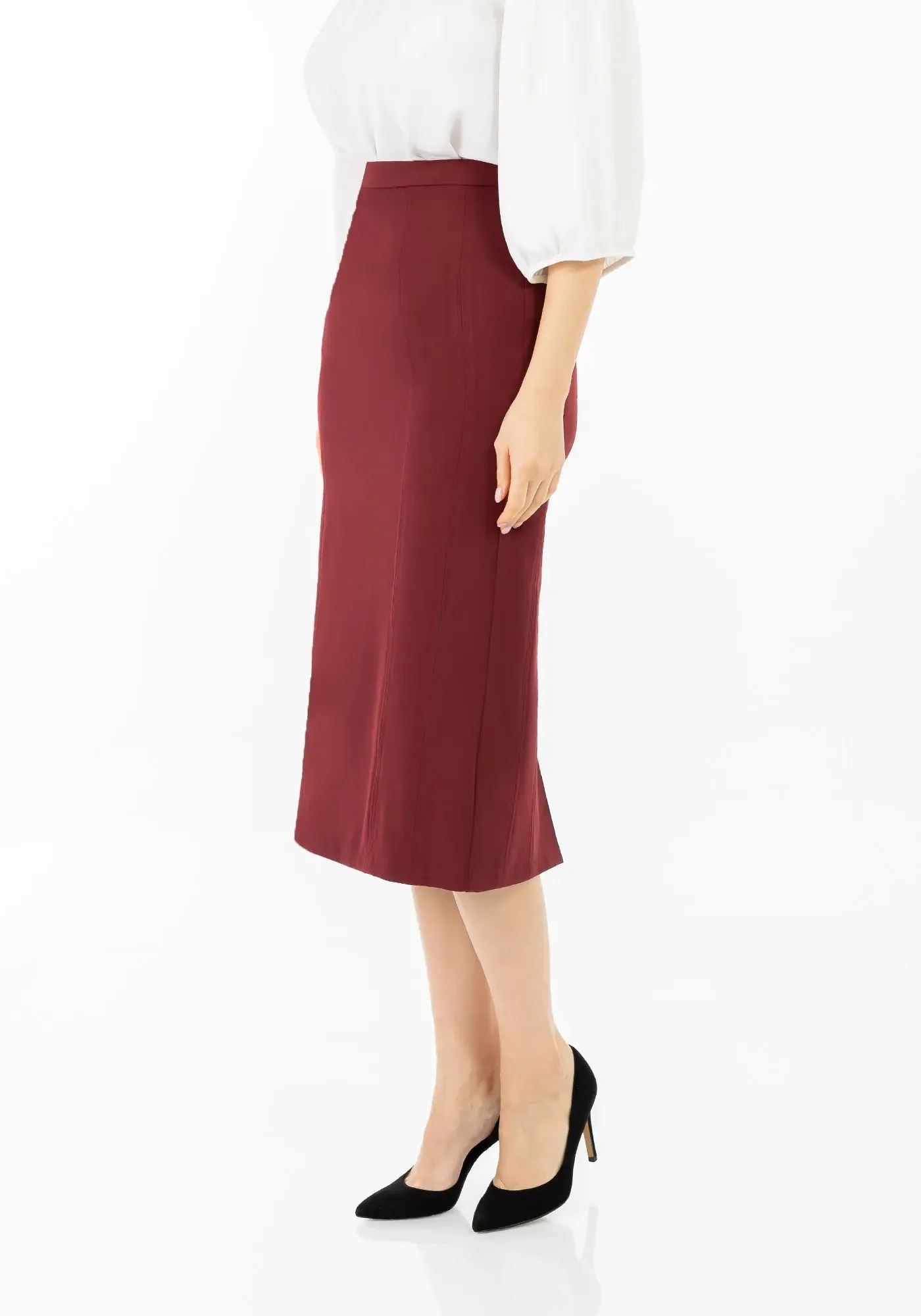 Plus and Regular Size Classic Pencil Midi Skirt with Back Slit