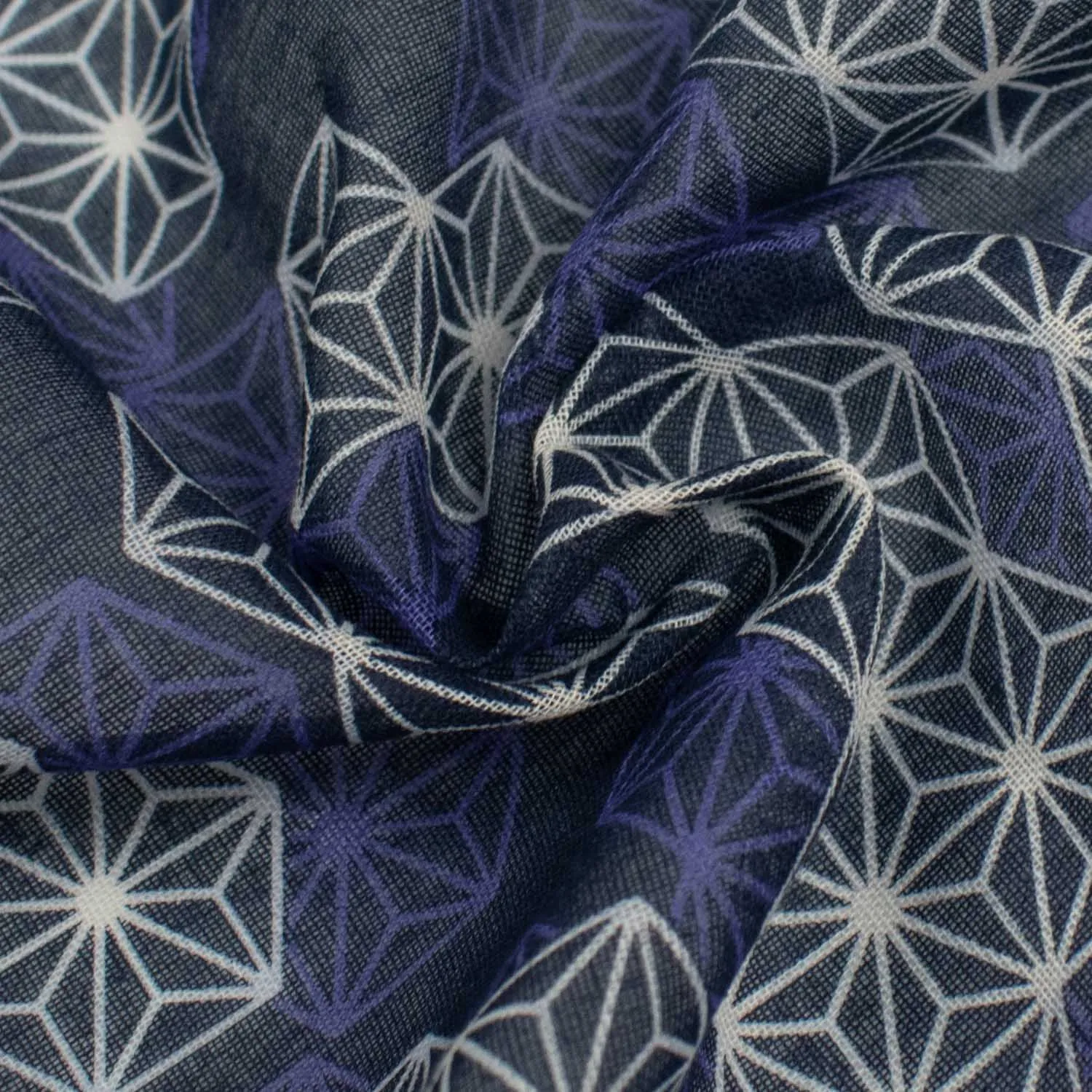 Printed Cotton Voile Design-21 White & Purple Geometric on Dark Navy