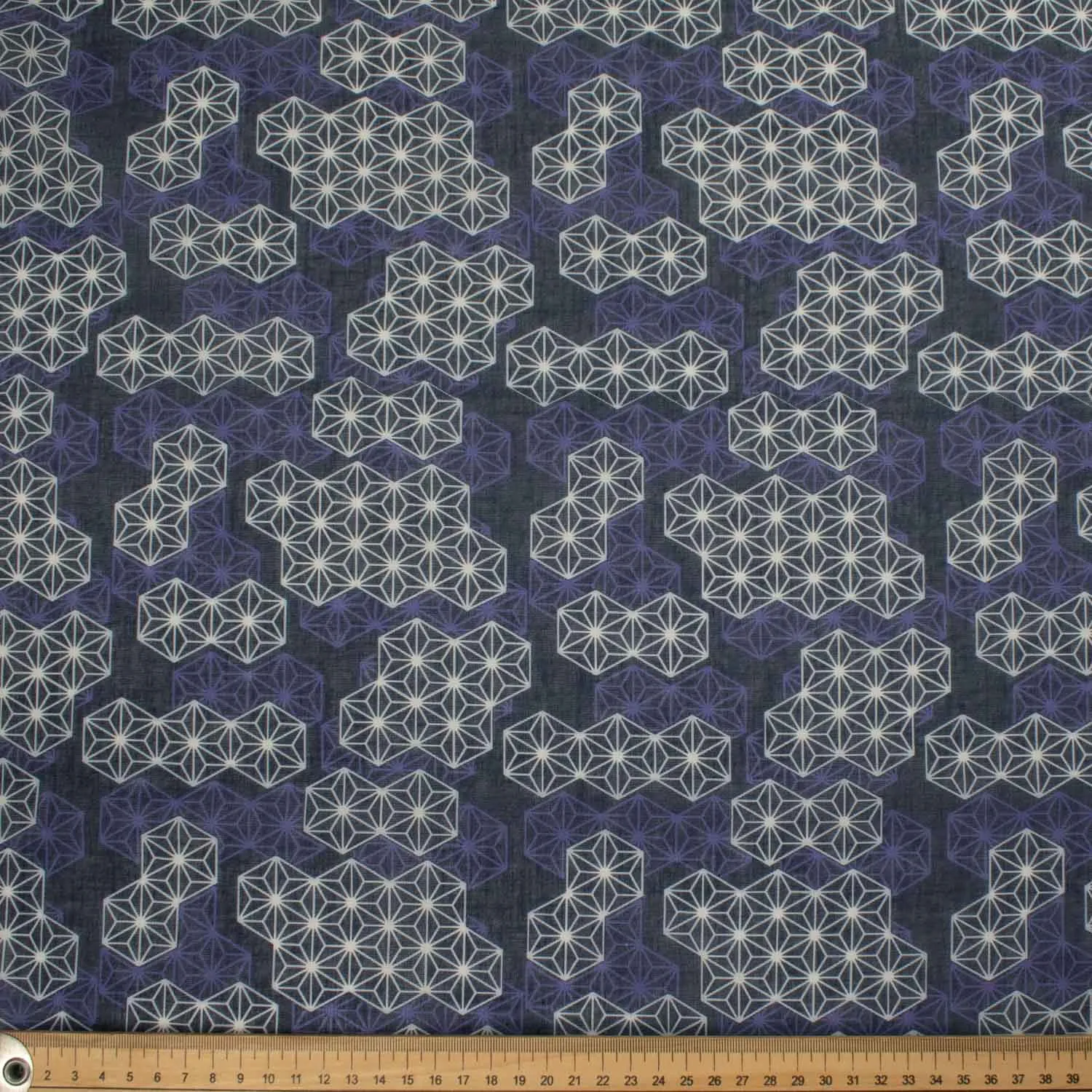 Printed Cotton Voile Design-21 White & Purple Geometric on Dark Navy