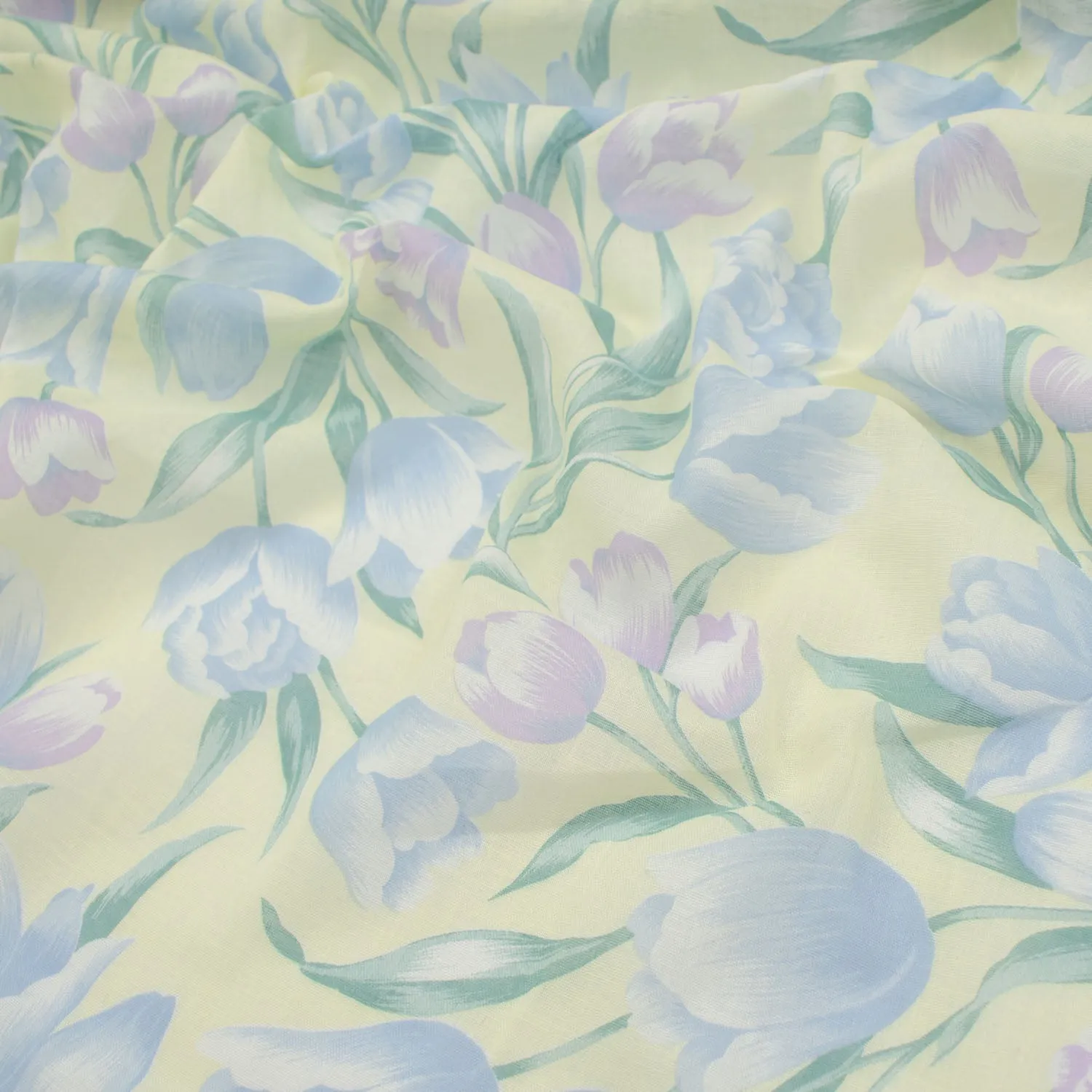 Printed Cotton Voile Design-63 Blue & Purple Tulips Flower on Light Green