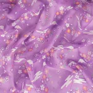 Printed Cotton Voile Design-68 Fuji Mountain & Sakura on Purple