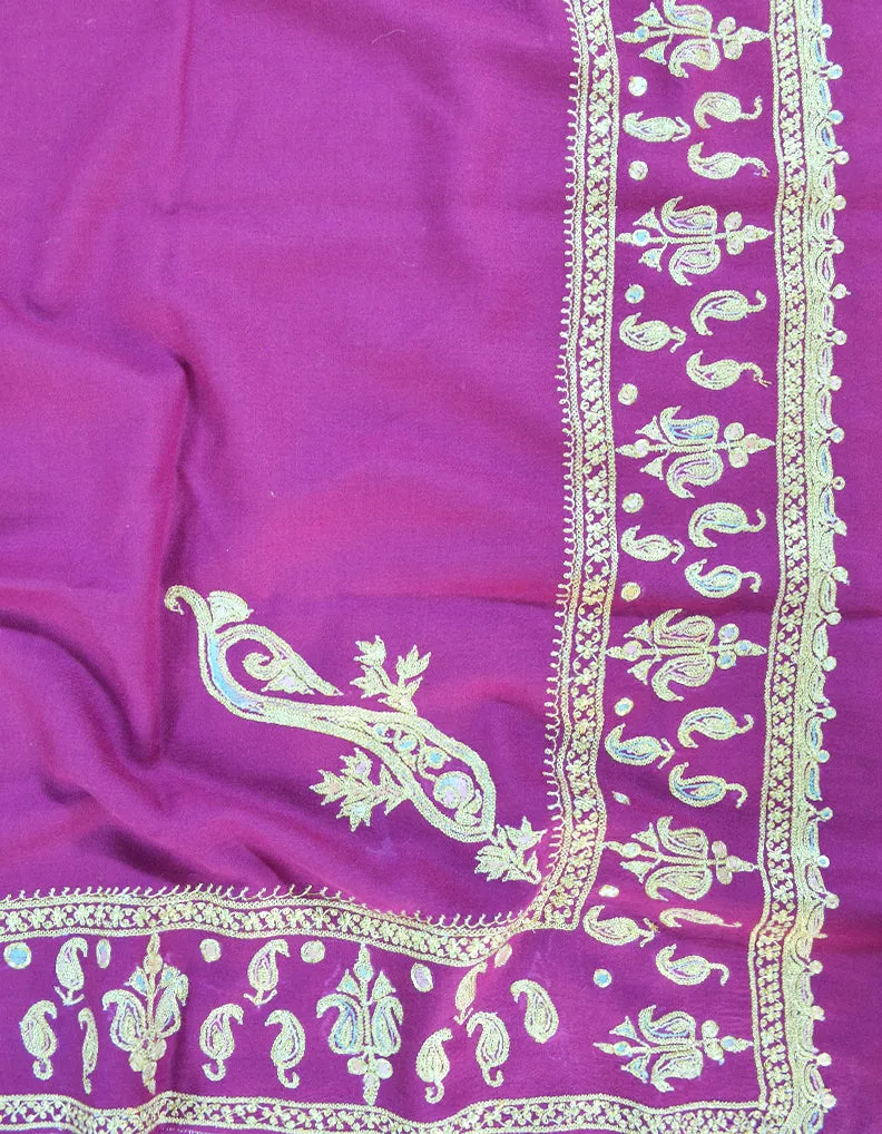 purple tilla embroidery pashmina shawl 8575