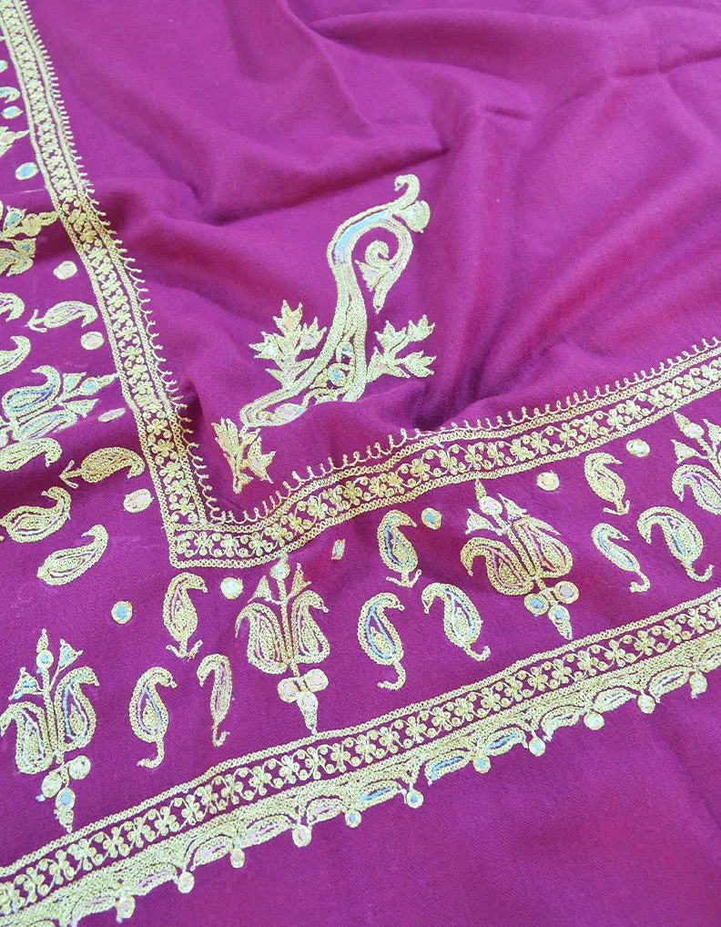 purple tilla embroidery pashmina shawl 8575