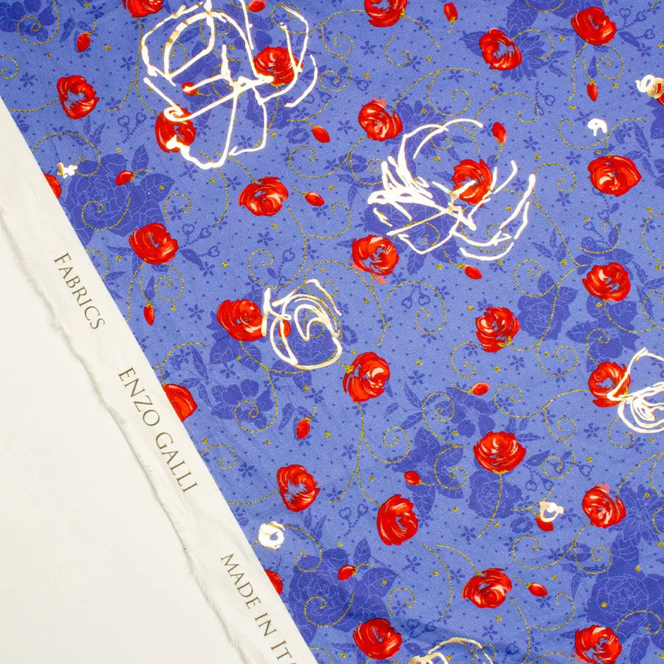 Red Floral Printed Sky Blue Laminated Cotton