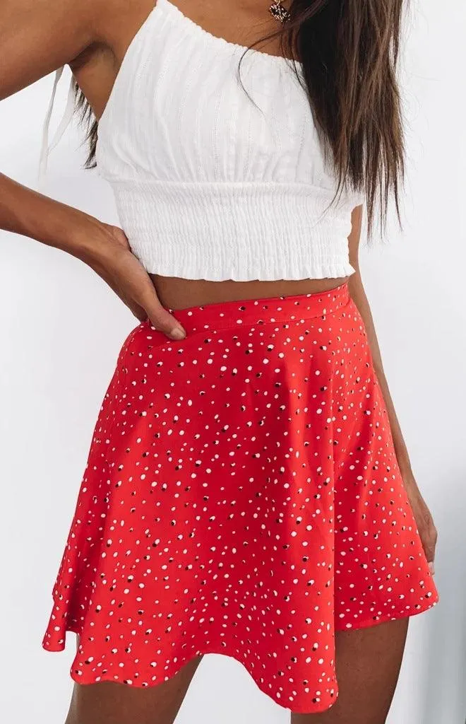 Red Rush Printed Mini Skirt