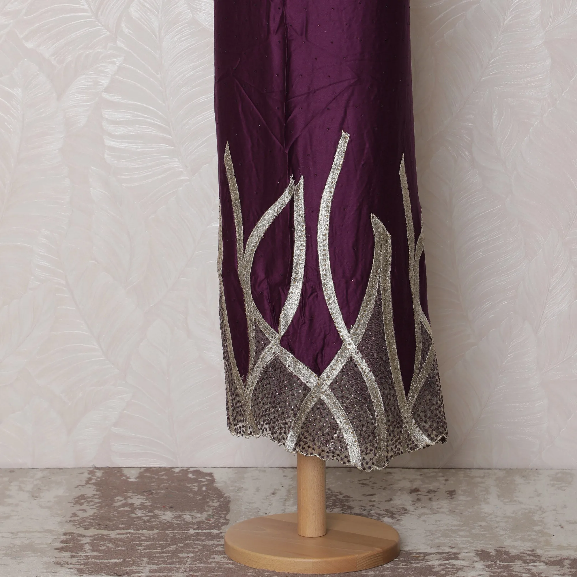 Regal Purple Blended Cotton Fabric with Silver Embroidery - 110 cm Width X 3.0 Mtrs-D19768