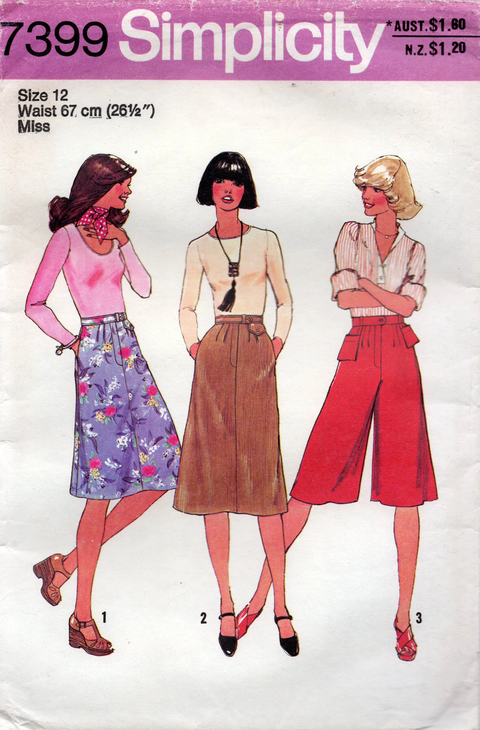 Simplicity 7399 Womens Skirts & Culottes 1970s Vintage Sewing Pattern Size 12 Waist 26.5 inches