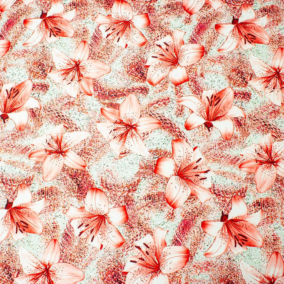 Soft Red Floral Printed Pale Mint Silk Jacquard