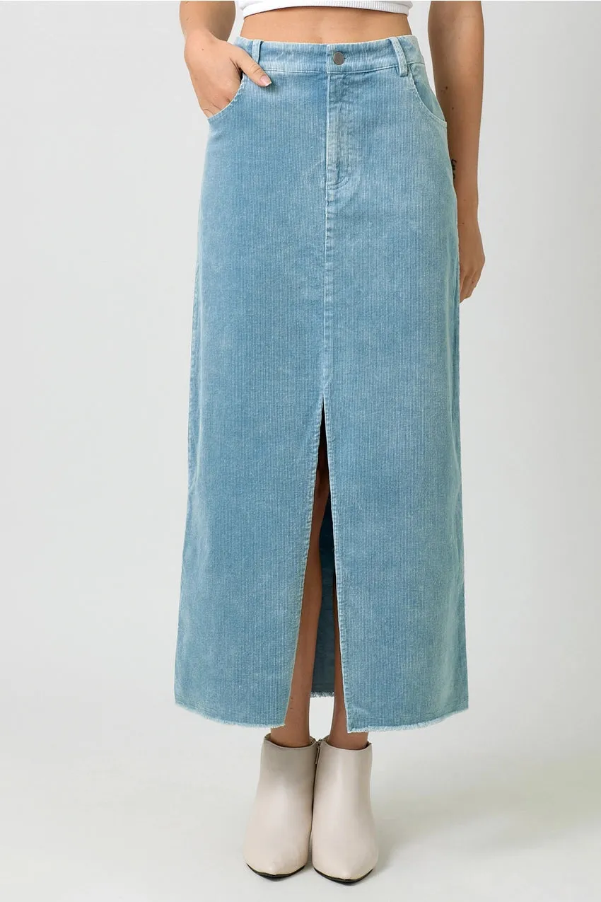 Washed Front Slit Corduroy Skirt