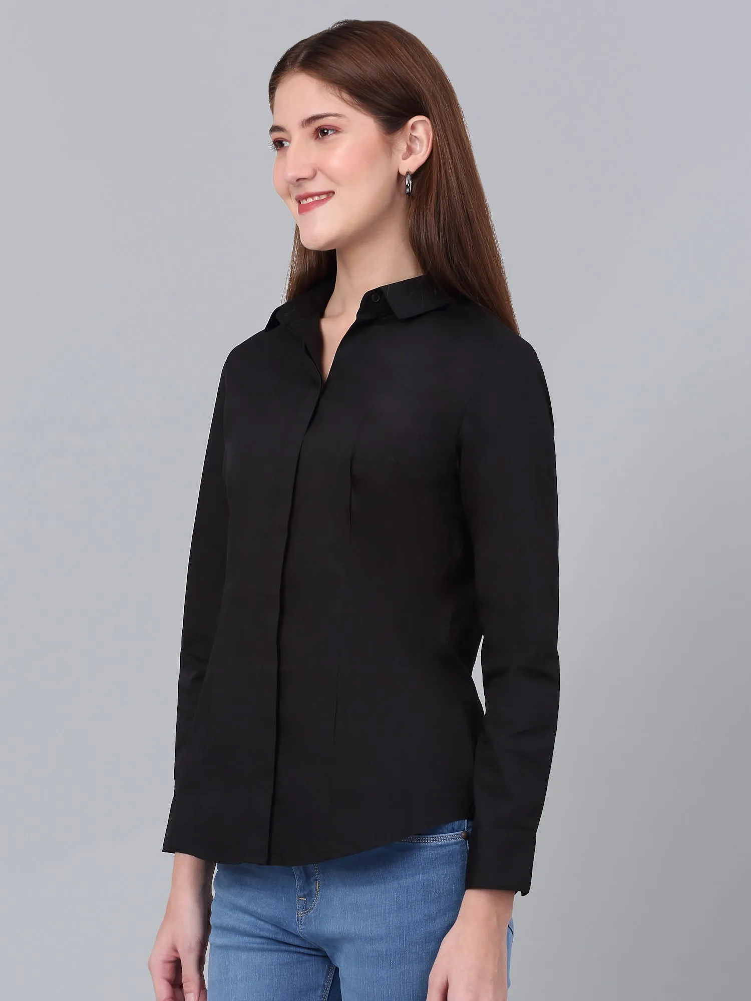 Women's Black Solid Formal Shirt