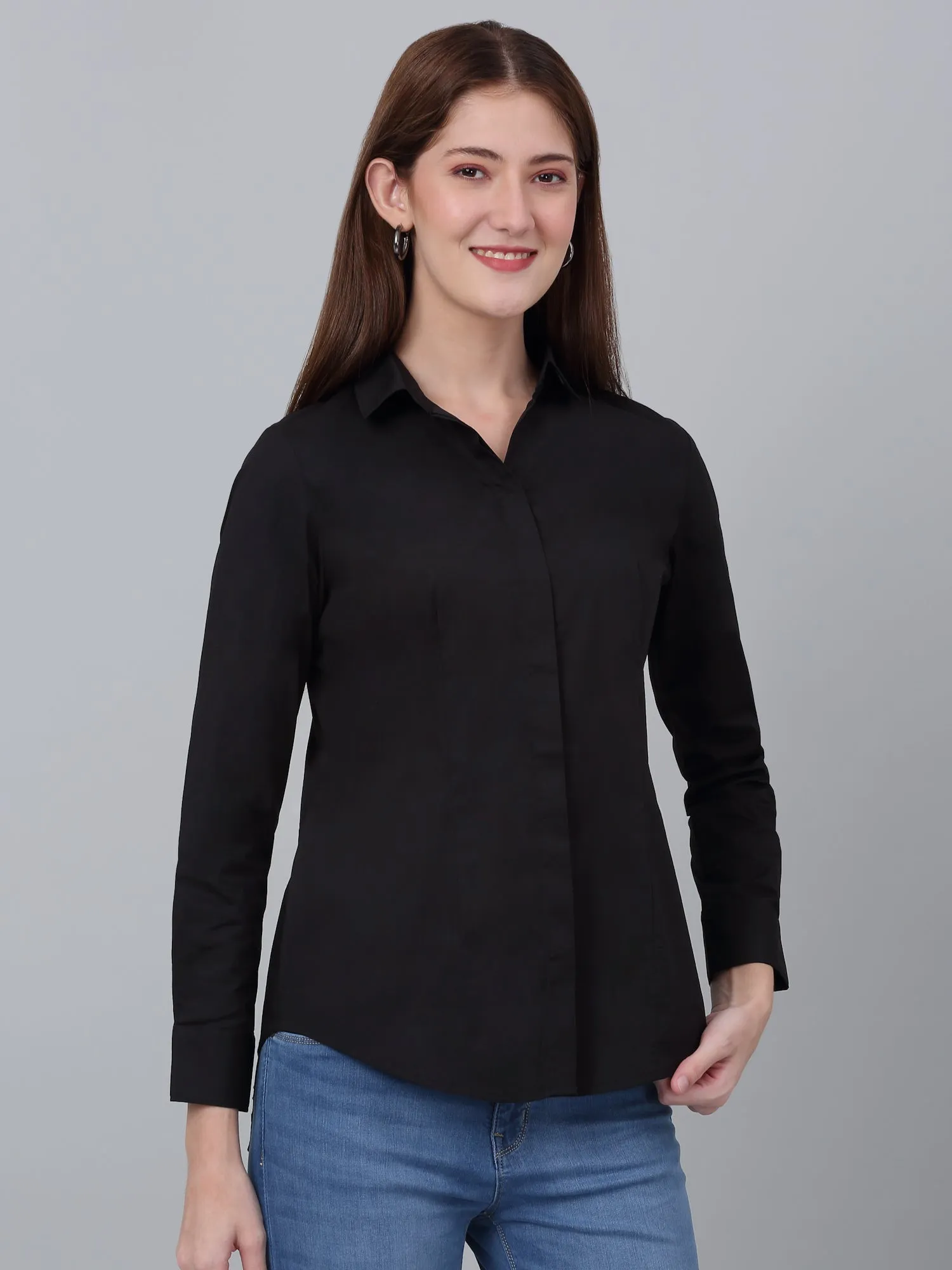 Women's Black Solid Formal Shirt