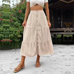 Women's Must-Have: Trendy Tiered Button Down Midi Skirt